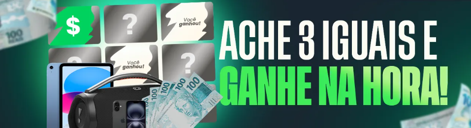 Ache 3 iguais e ganhe na hora - Jogo de raspadinha
